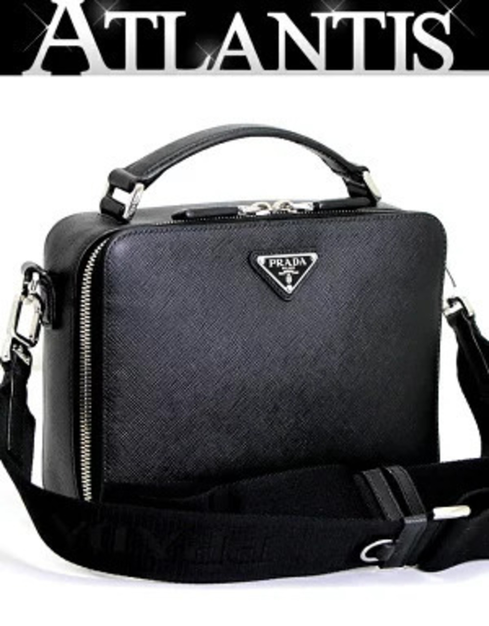 Prada Saffiano Brick Leather Shoulder Bag Black